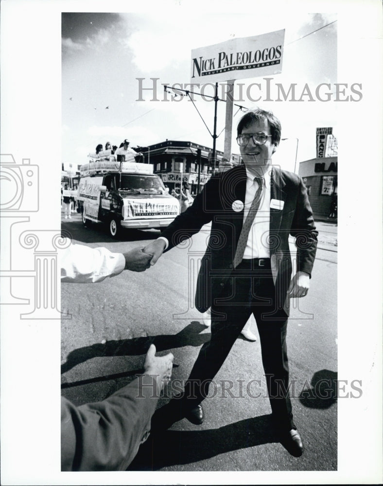 1990 Press Photo Nick Paleologas, at Allston Brighton Parade Running for Office - Historic Images