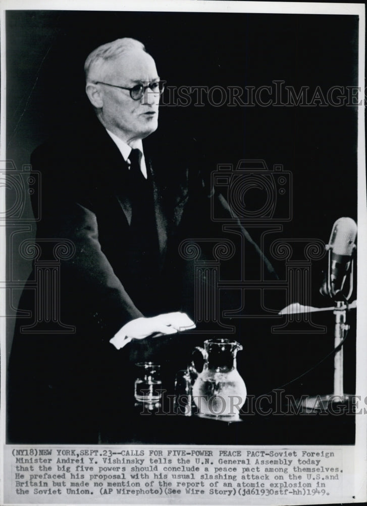 1949 Andrei Y Vishinsky, tells the UN general Assembly that the 5 - Historic Images