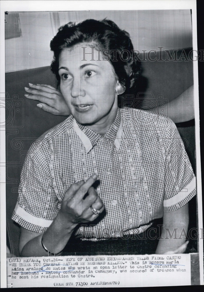1959 Senora Maria Luisa Araluce de Matos defends husband in letter - Historic Images