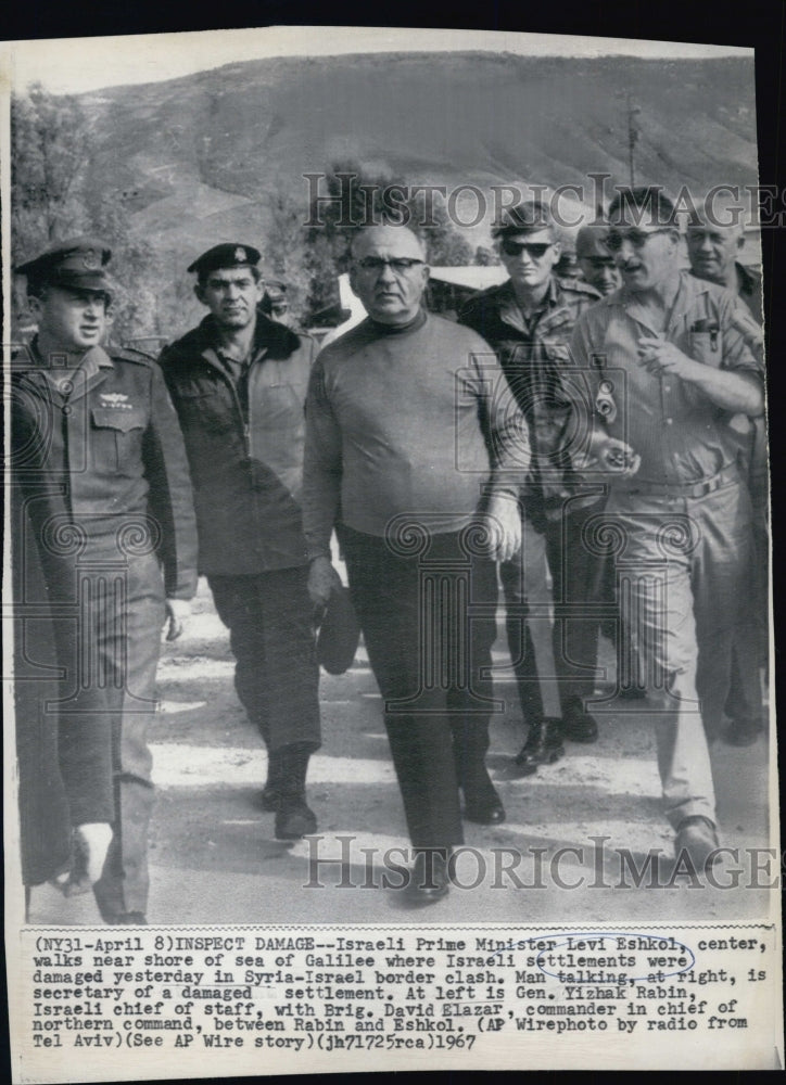 1967 Israeli Prime Minister Levi Eshkol looks at damaged settlements - Historic Images