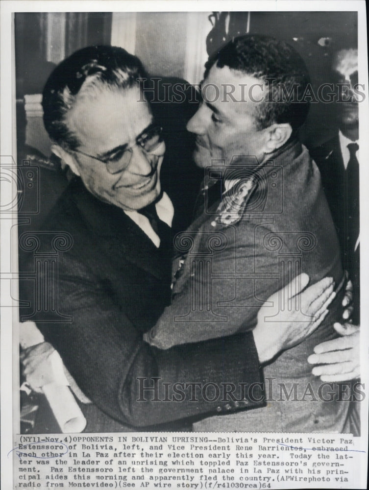 1964 Press Photo Bolivia's Pres. Victor Paz Estenssoro & V.P. Rene Barrientos - Historic Images