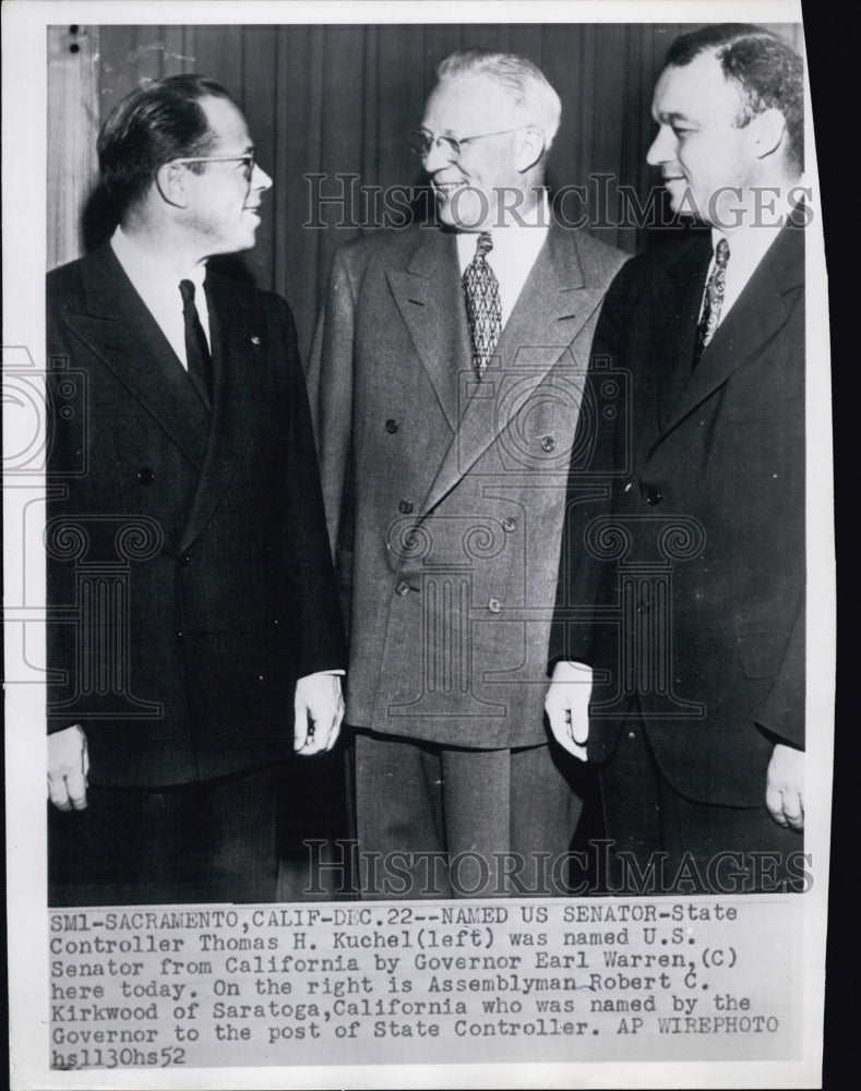 1952 Press Photo California Senator Kuchel Governor Warren Controller Kirkwood - Historic Images