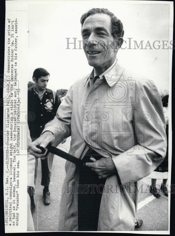 1972 Senator Claiborne Pell during a visit to Converse Rubber Co. - Historic Images