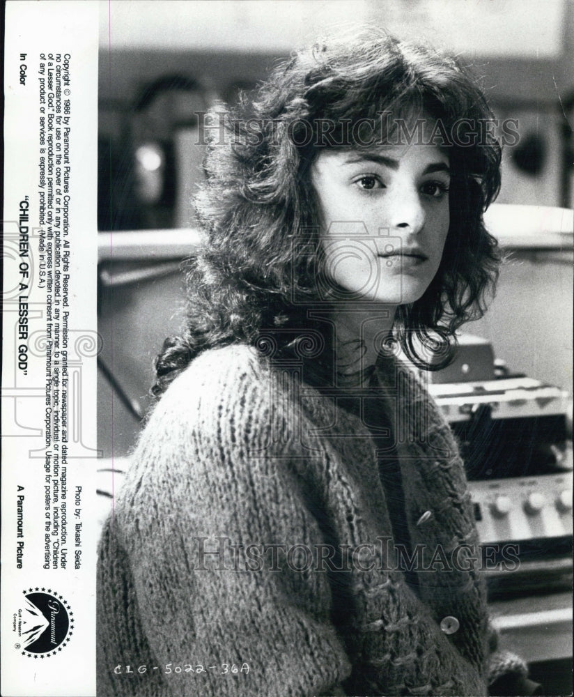 1986 Press Photo Actress Marlee Matlin in "Children of a Lesser God" - Historic Images