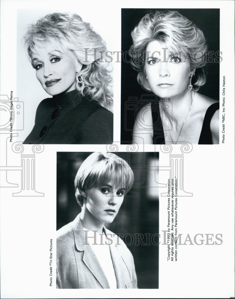 1993 Press Photo Actress Mary Stuart Masterson, Meredith Baxter &amp; Dolly Parton - Historic Images