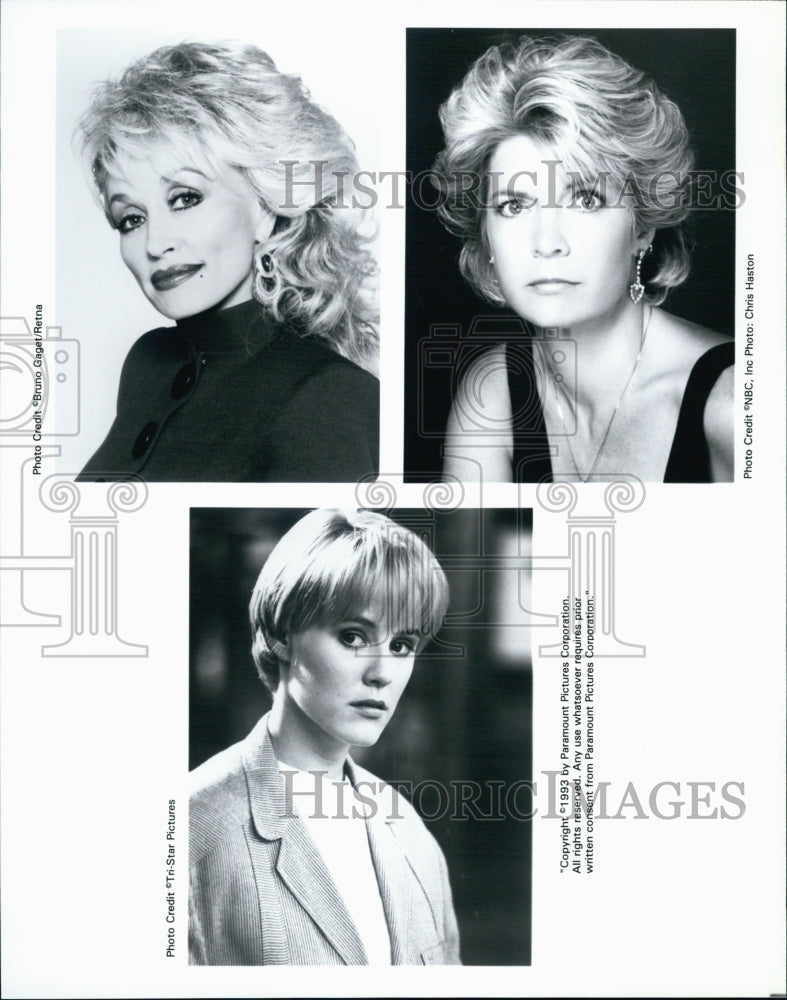 1993 Press Photo Actress Mary Stuart Masterson, Meredith Baxter & Dolly Parton - Historic Images