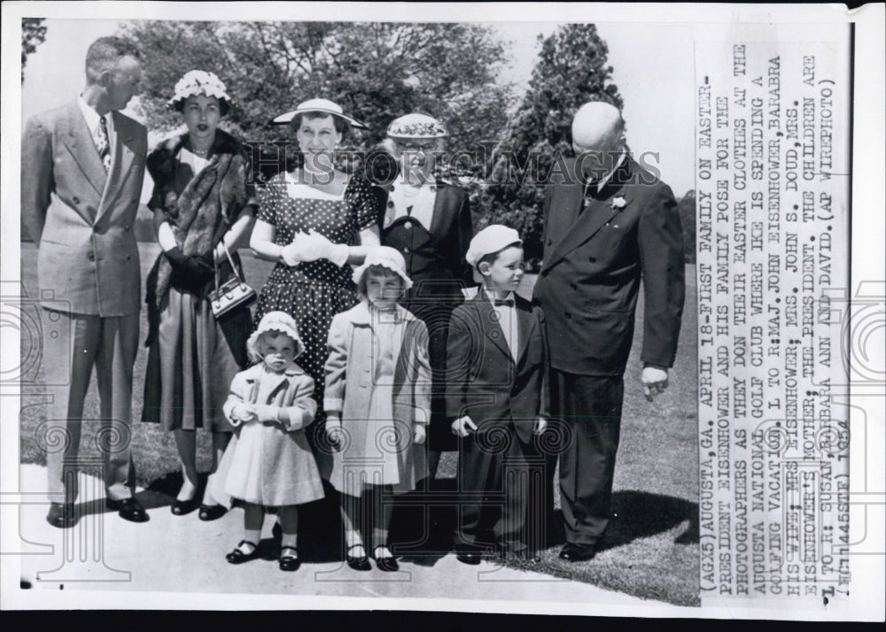 1954 The First Family on Easter: Maj and Mrs. Eisenhower, Mamie and - Historic Images