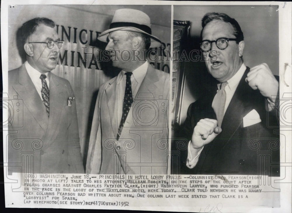 1952 Columnist Drew Pearson with Attorney Wm. Roberts Files Charges - Historic Images