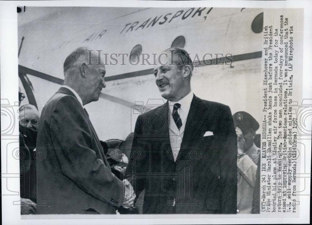 1957 Press Photo Pres Eisenhower British Prime Minister Harold Macmillan - Historic Images