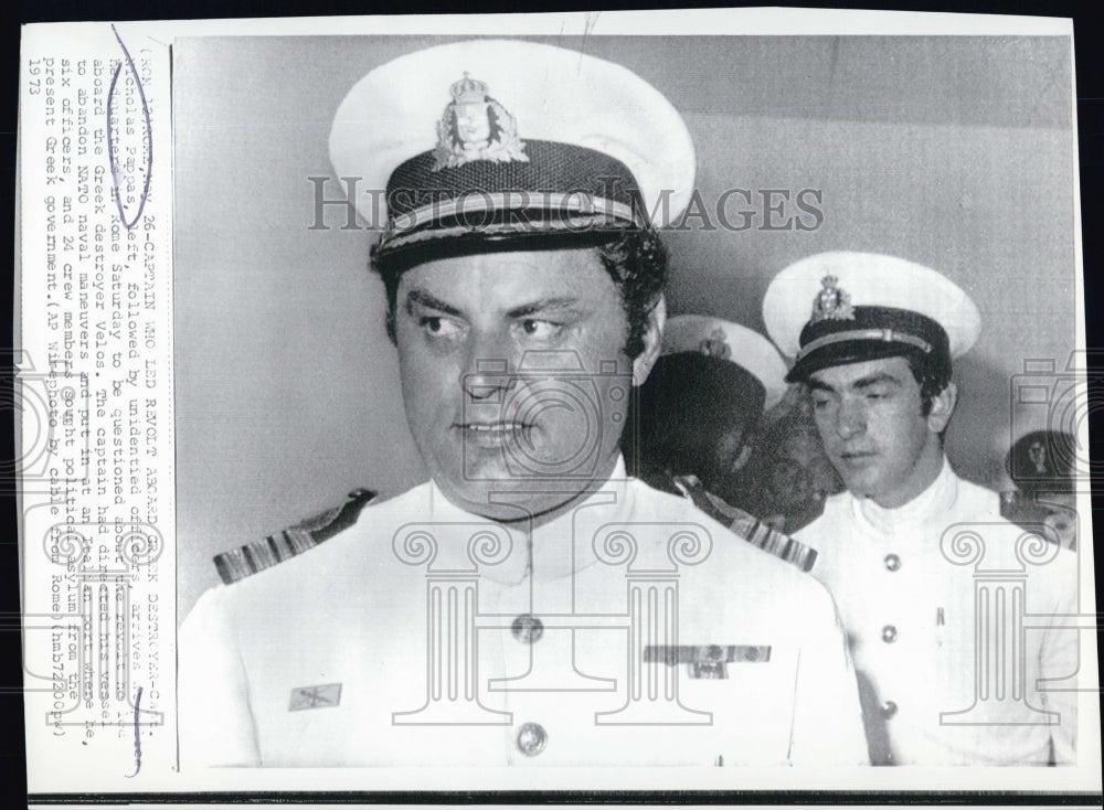 1973 Capt.Nicholas Pappas,Greek Destroyer "Velos"Revolt - Historic Images