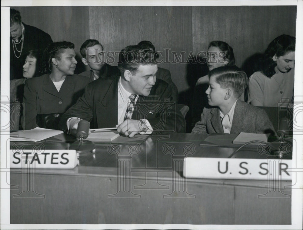 1948 Delegates in Youthful U.N. Assembly. Sldon M. Kruger, 15 of US - Historic Images