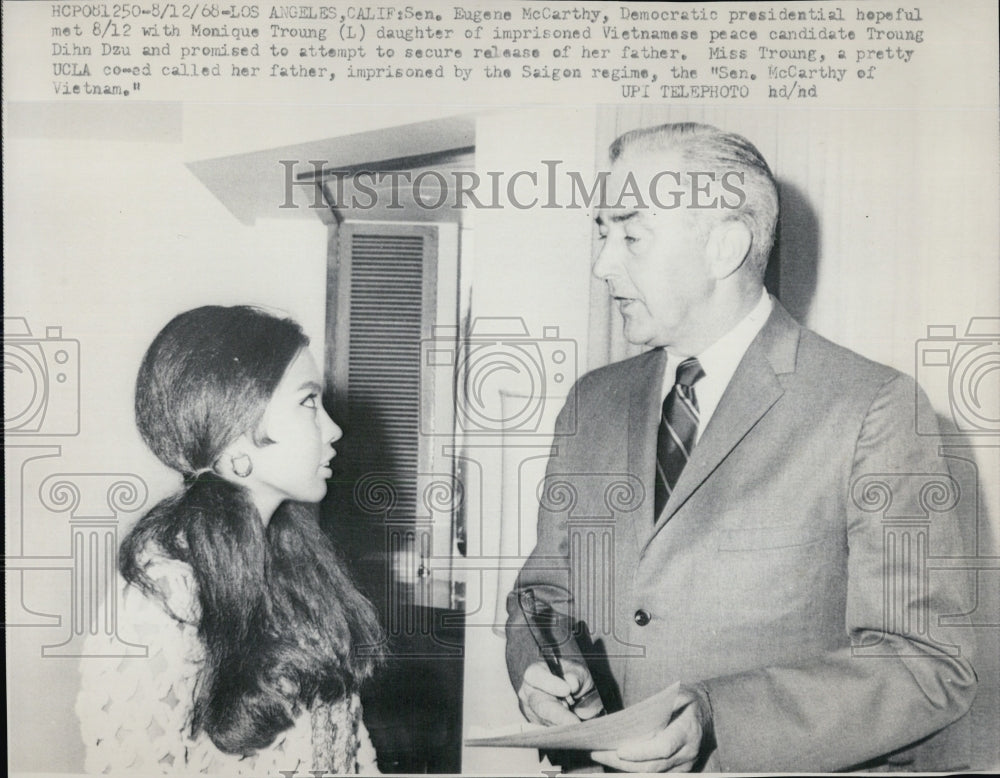 1968 Eugene McCarthy & Monique Troung Daughter Of Imprisoned Father - Historic Images