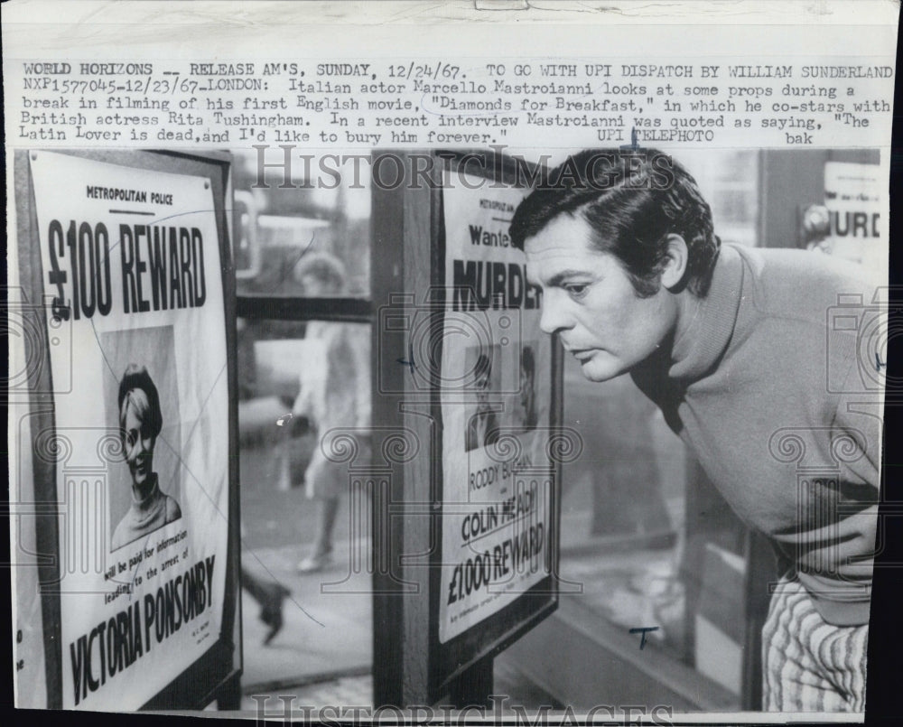 1967 Press Photo Marcello Mastroianni stars in "Diamonds for Breakfast" - Historic Images