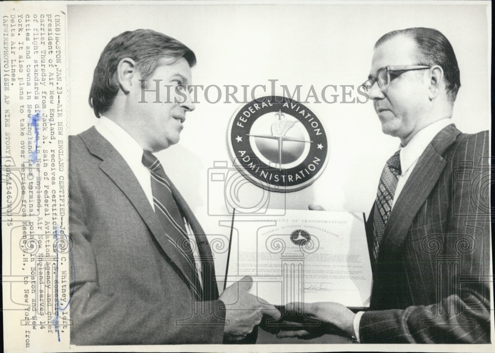 1975 Joseph C. Whitney , President of Air New England with Jack Sain - Historic Images