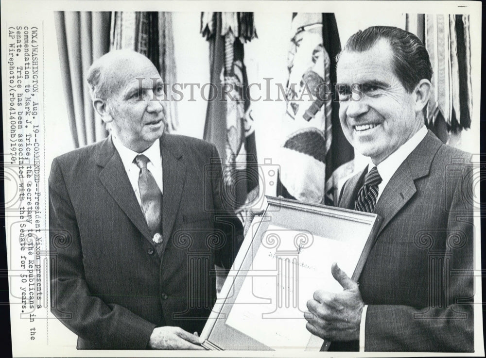 1970 President Richard Nixon Presents Commendation to Mark J. Trice - Historic Images