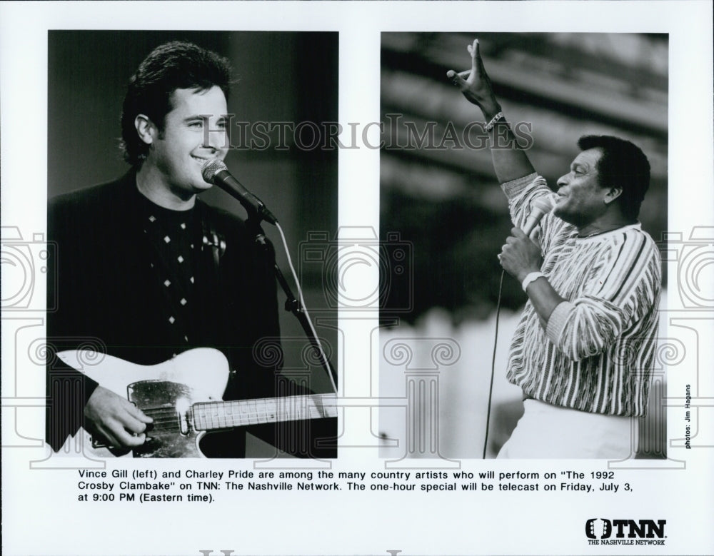 1992 Press Photo Country Singers Vince Gill &amp; Charley Pride - Historic Images