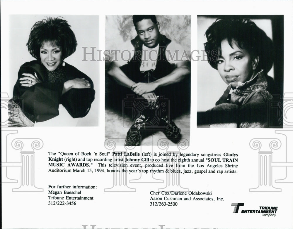 1994 Press Photo Patti LaBelle, Gladys Knight & Johny Gill at Soul Train Music - Historic Images