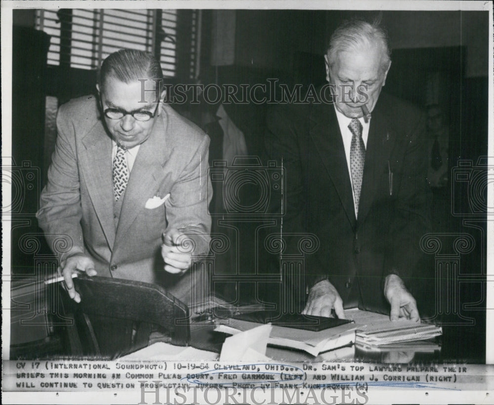 1954 Fred Garmone and William J. Corrigan prepare for court - Historic Images