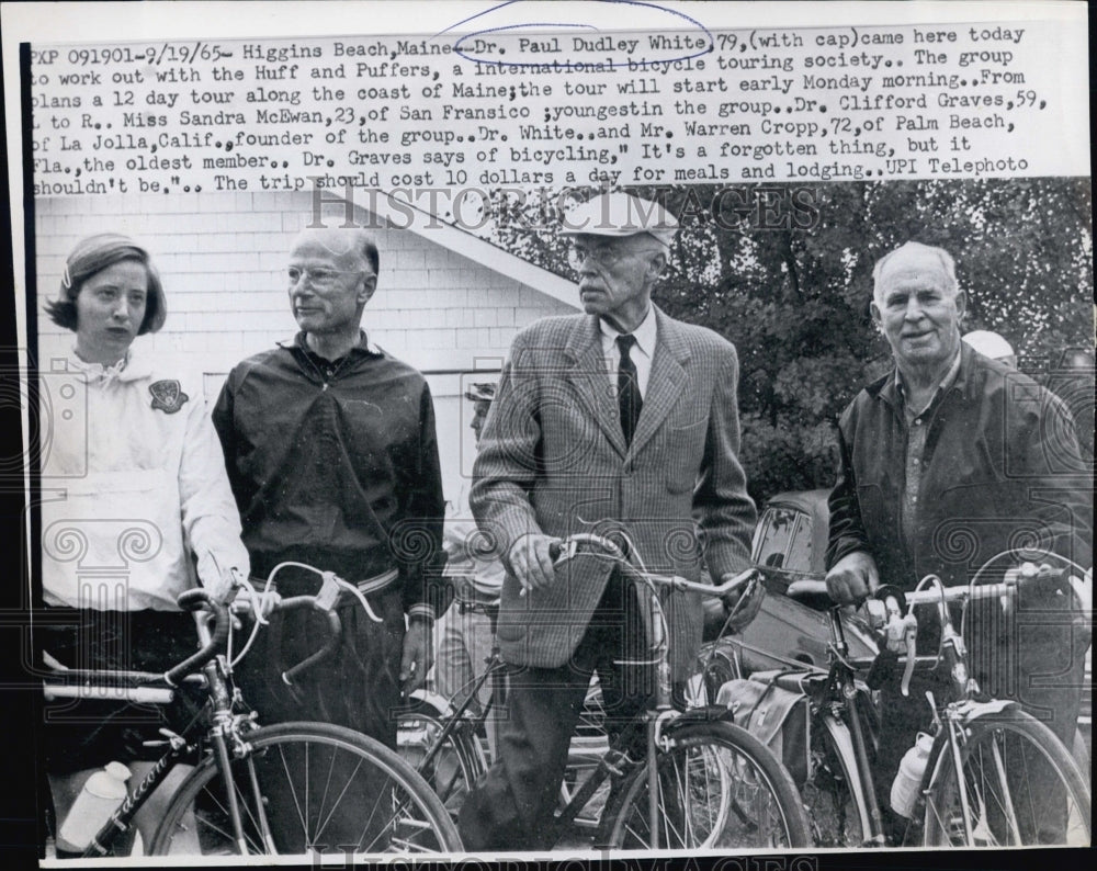 1965 Dr. Paul Dudley White with Huff and Puffers bicyclists - Historic Images