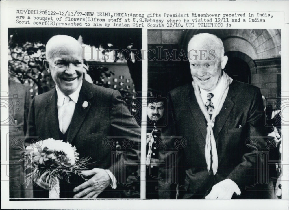 1959 New Delhi:  President Eisenhower Bouquet Flowers Staff  Embassy - Historic Images