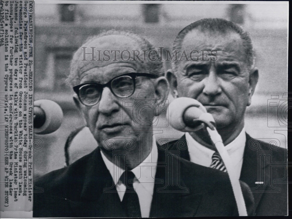 1964 Greek Prime Minister George Papandreou with President Johnson - Historic Images