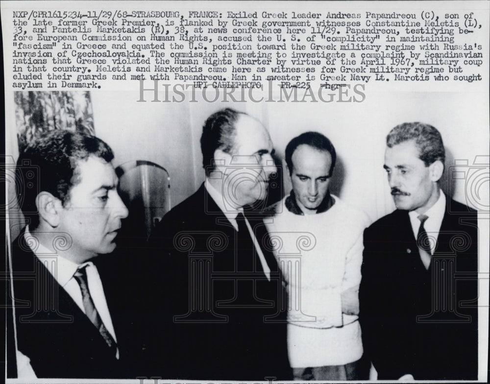 1968 Exiled Greek leader Andreas Papandreou at a news conference - Historic Images