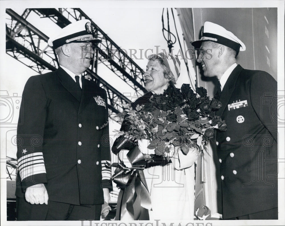 1961 Launching USS Bainbridge Admirl Arleigh Burke Capt Raymond Peet - Historic Images