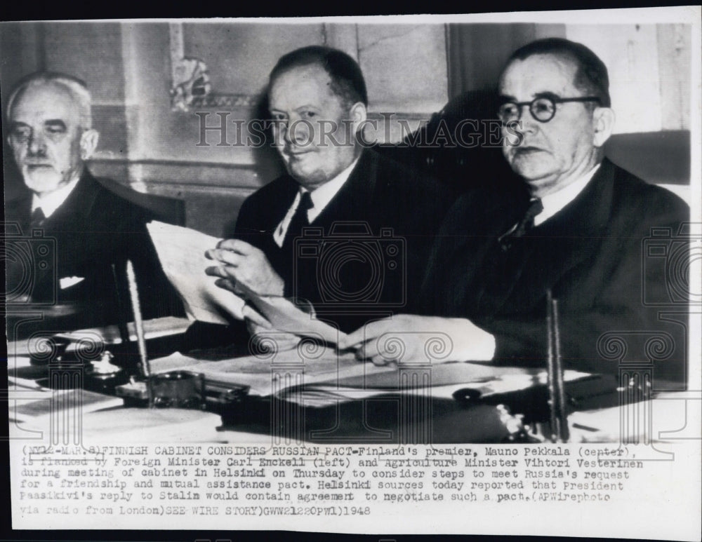 1948 Mauno Pekkala Finland Premier Foreign Minister Carl Enckell - Historic Images