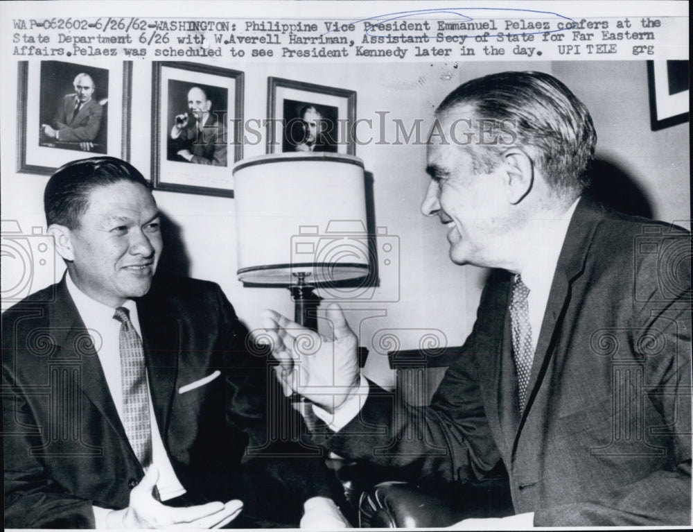 1962 Press Photo Philippine Vice Pres Emmanuel Pelaez confers State Dept - Historic Images