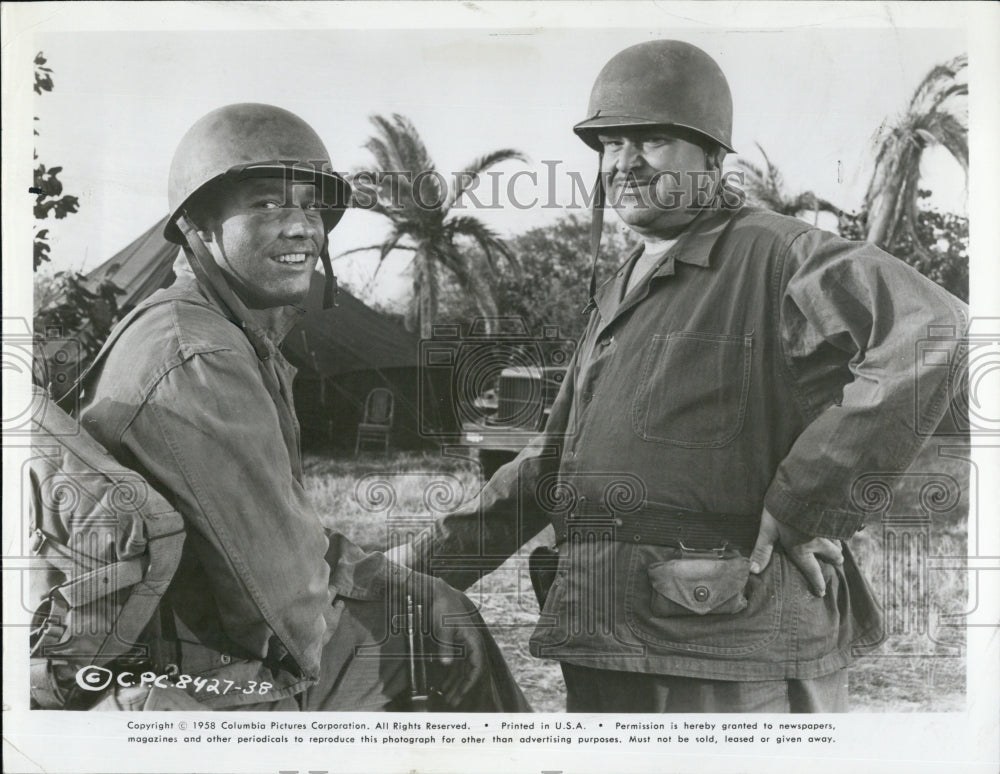 1958 Kerwin Mathews and Tiny Baskin in "Tarawa Beachhed" - Historic Images