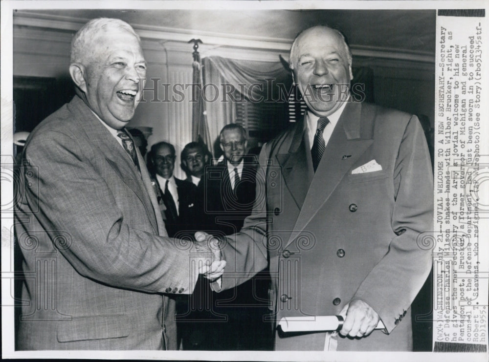 1955 Sec. Of Defense Charles Wilson Welcomes Wilber Brucker To Post - Historic Images