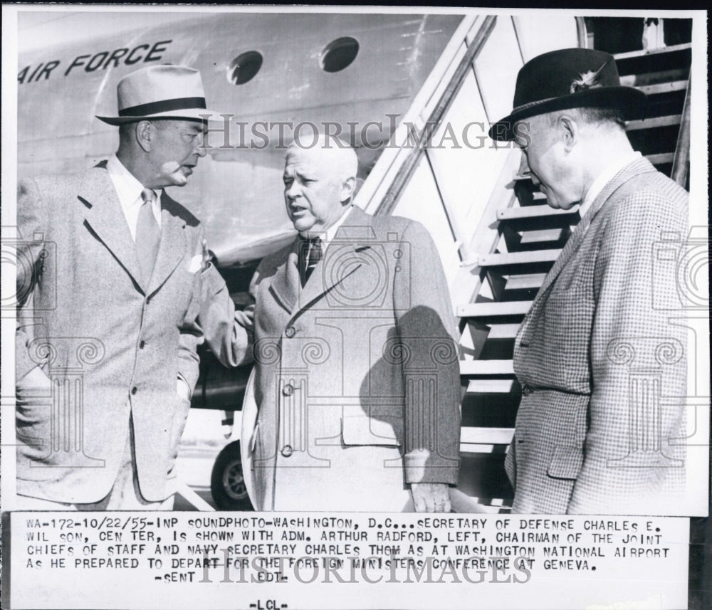 1955 Press Photo Sec. Of Def. Charles Wilson, Arthur Radford Charles Thomas - Historic Images