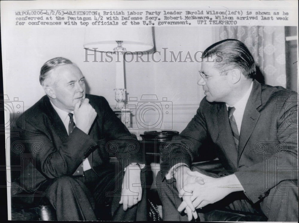 1963 British Labor Party Leader Harold Wilson &amp; Robert McNamara - Historic Images