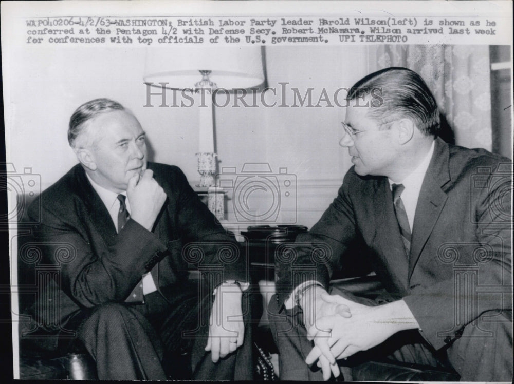 1963 British Labor Party Leader Harold Wilson & Robert McNamara - Historic Images