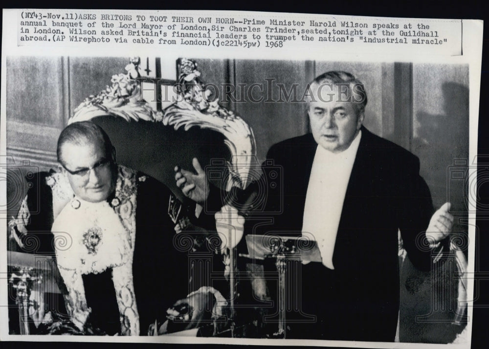 1968 Press Photo British Prime Minister Harold Wilson &amp; Sir Charles Trinder - Historic Images