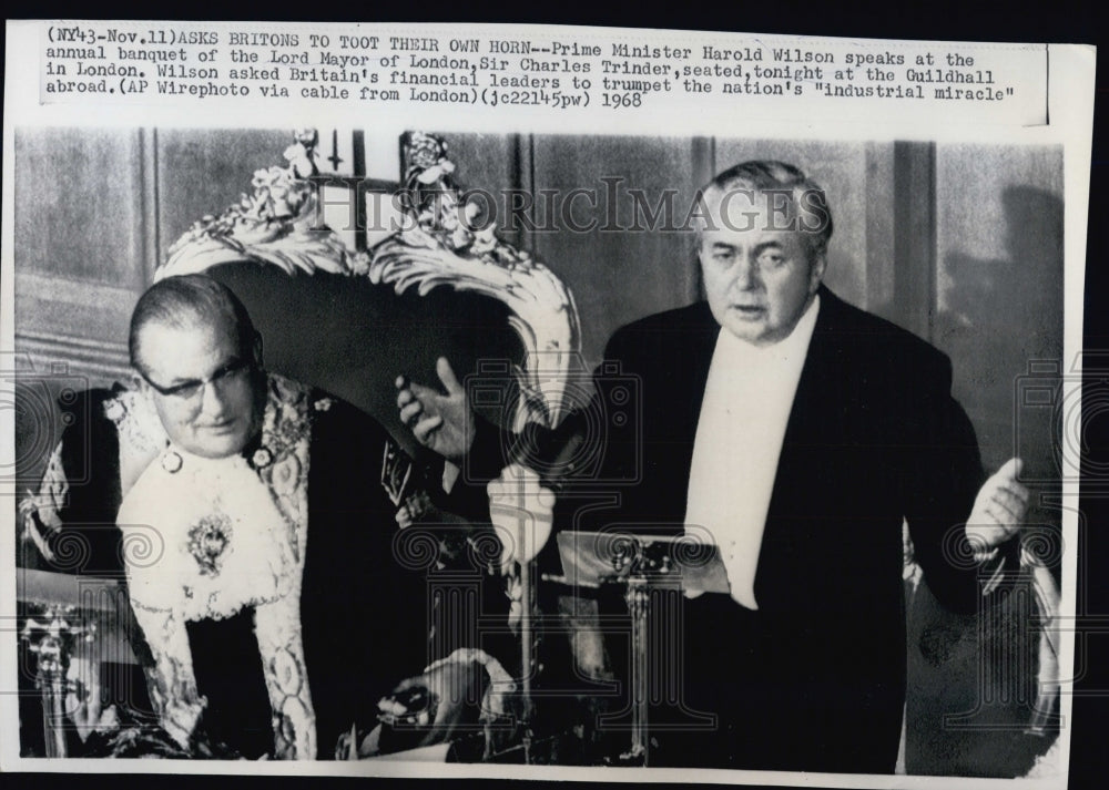 1968 Press Photo British Prime Minister Harold Wilson & Sir Charles Trinder - Historic Images
