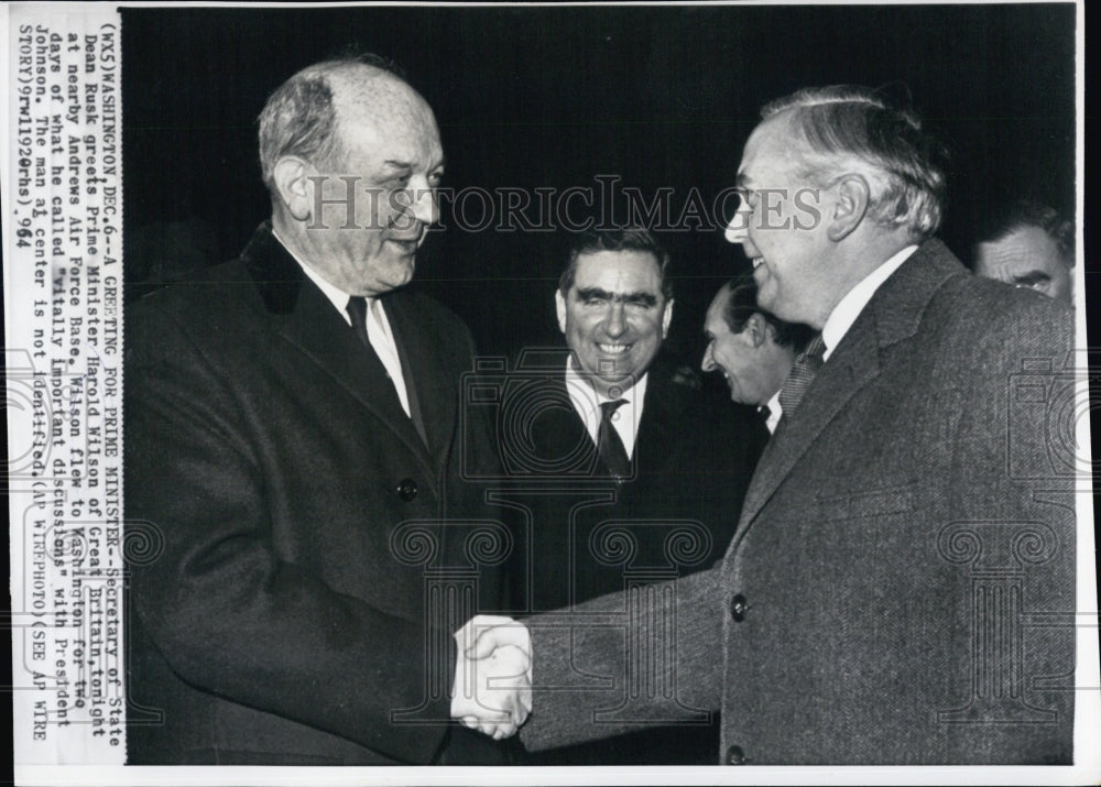 1964 Press Photo Secretary of State Dean Rusk Meets Prime Minister Harold Wilson - Historic Images