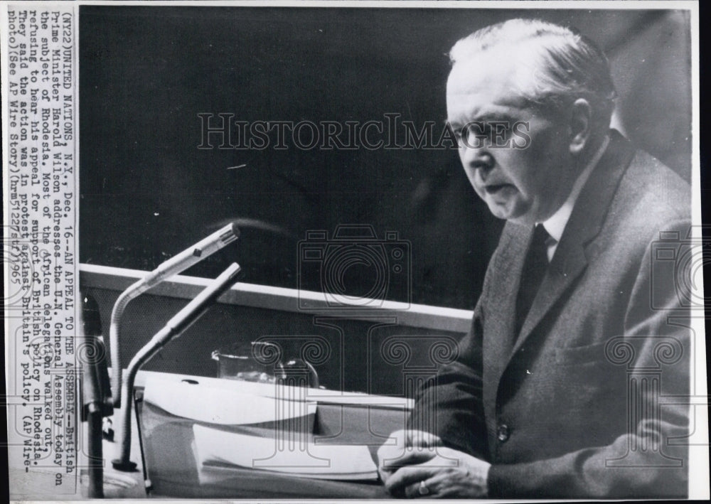 1965 Press Photo British Prime Minister, Harold Wilson at the UN - Historic Images