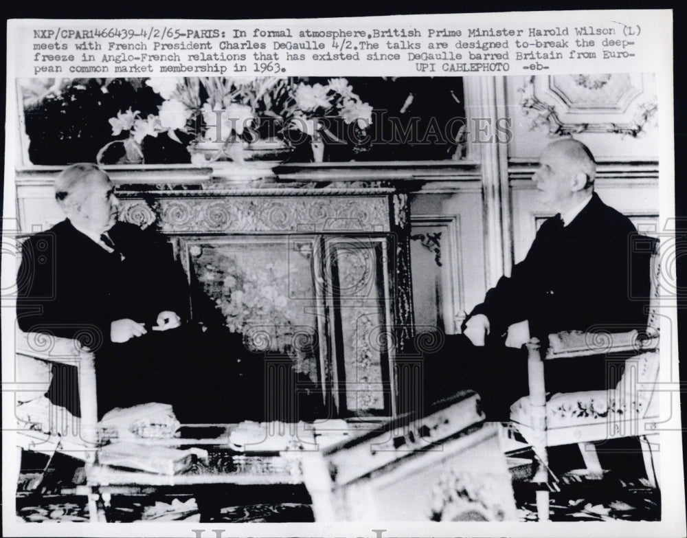 1965 Harold E. Wilson & French President Charles DeGaulle - Historic Images