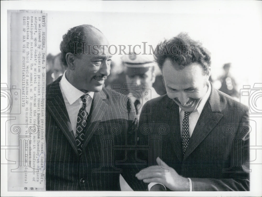 1973 Egyptian President Anwar Sadat with Algerian President - Historic Images