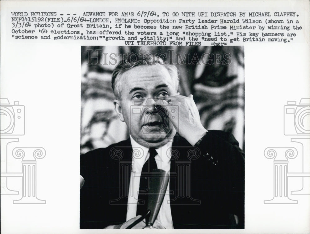 1964 Opposition Party Leader Harold Wilson Prime Minister elections - Historic Images