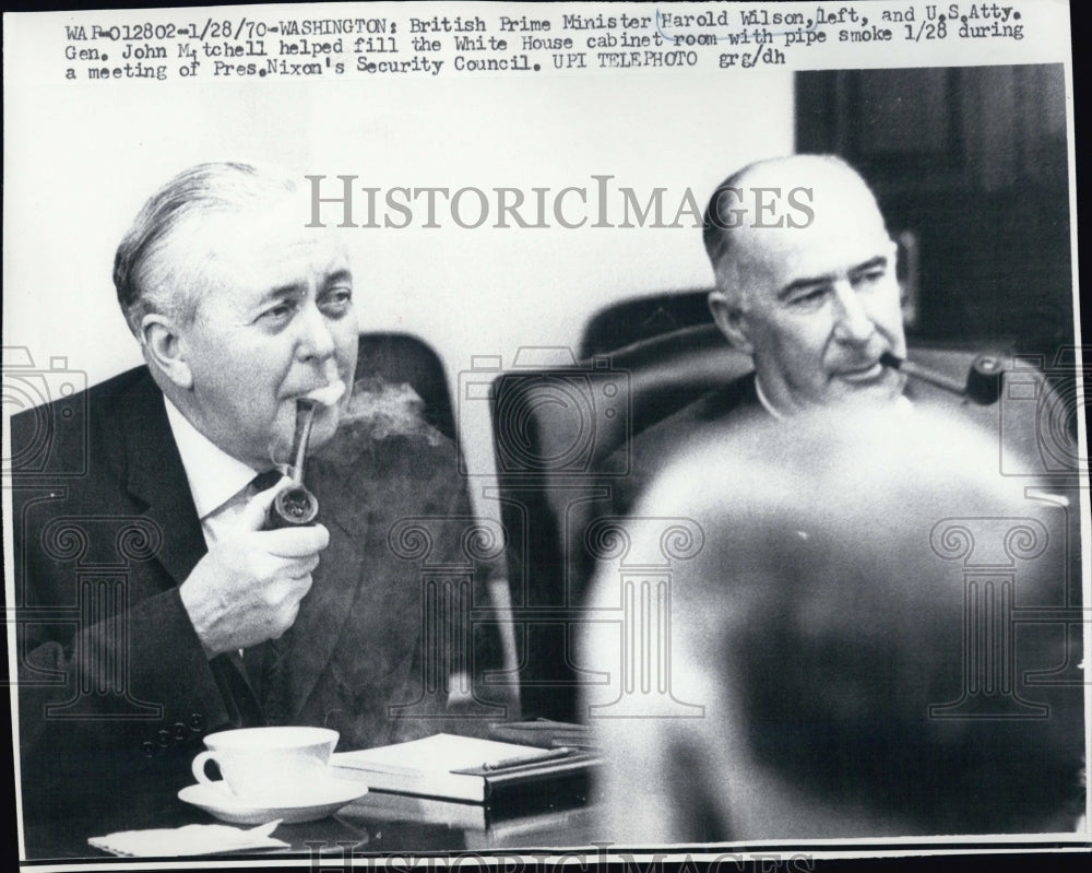 1970 British Prime Minister Harold Wilson and Us Attny gen. John Mit - Historic Images