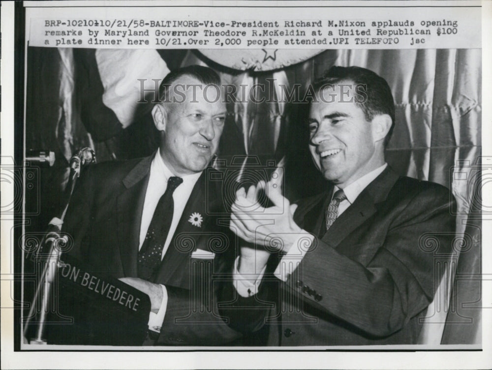 1958 Press Photo Vice President Nixon Maryland Governor Theodore McKeldin - Historic Images