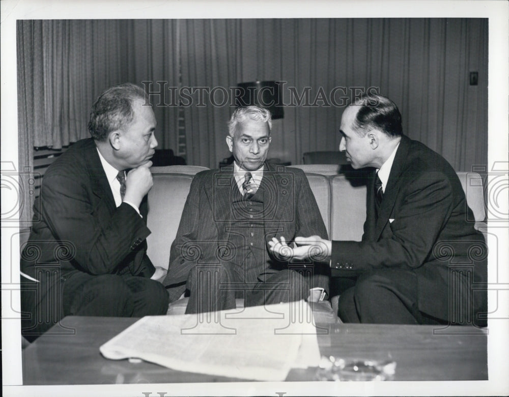 1951 India&#39;s Sir Benegal Rau engaged in convesation Lambertus  Pal - Historic Images