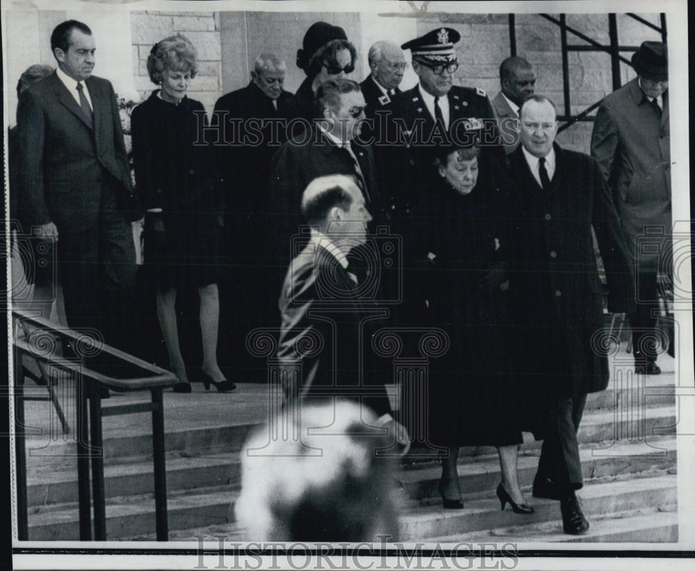 1969 Mamie Eisenhower & her son, John at final rites of her husband - Historic Images