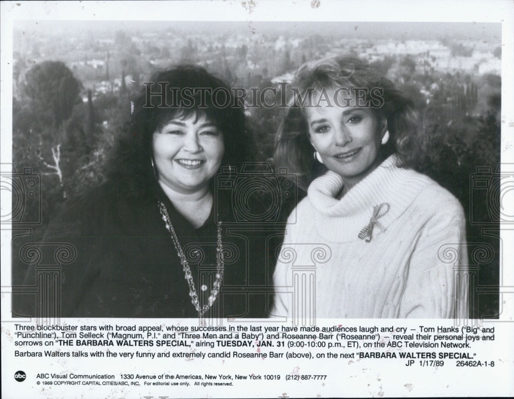 1991 Press Photo Roseanne Barr and Barbara Walters on The Barbara Walters Specia - Historic Images