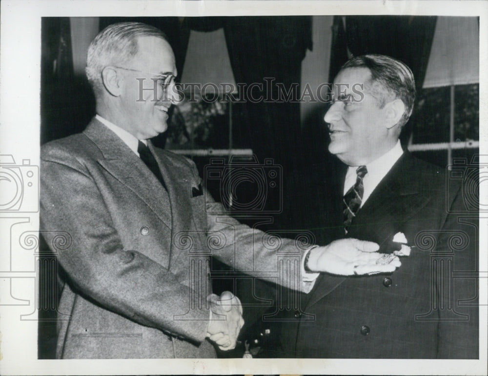 1946 Pres. Harry Truman congratulates Judge Samuel Rosenman - Historic Images