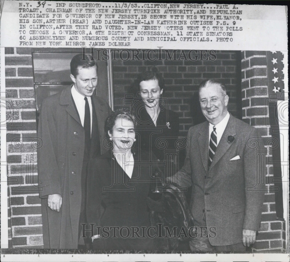 1953 Press Photo Paul Troust ,New Jersey turnpike Authority,Wife Eleanor, - Historic Images