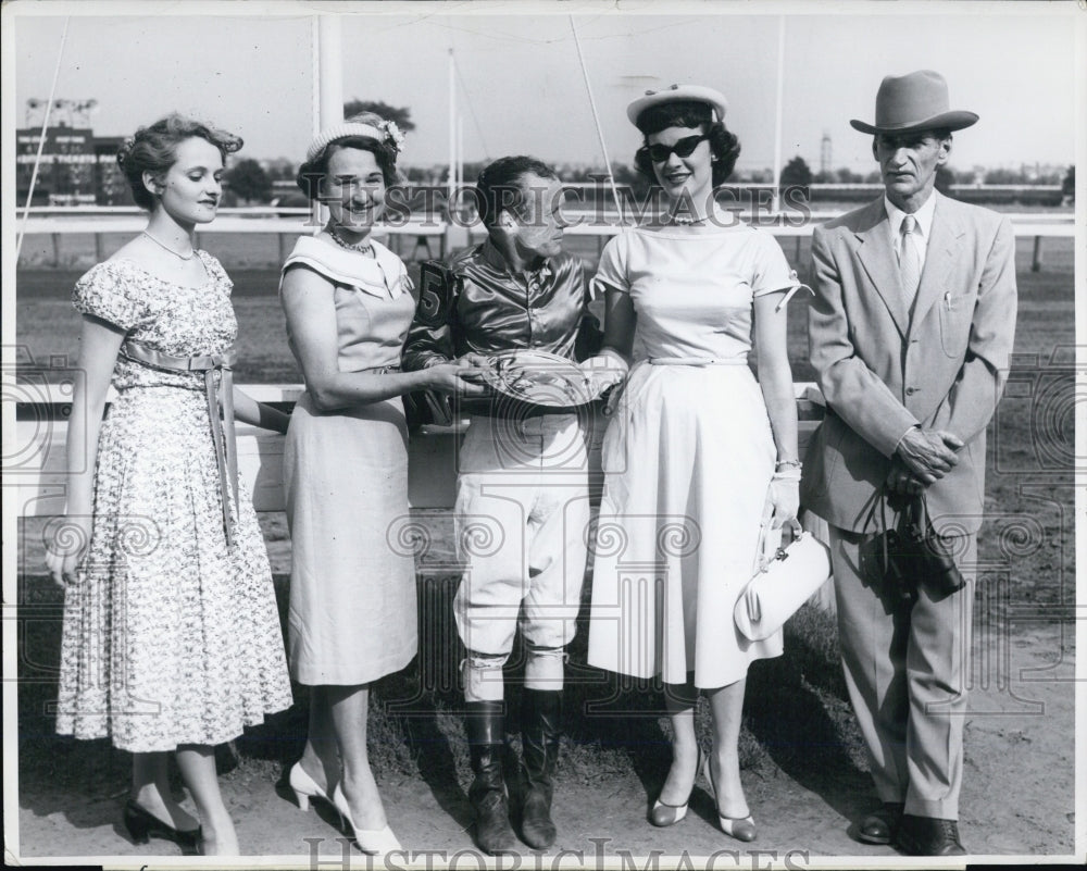 1956 Gisele MacKenzie ,Jockey Darrell Madden,Mr and Mrs JM Lingle - Historic Images
