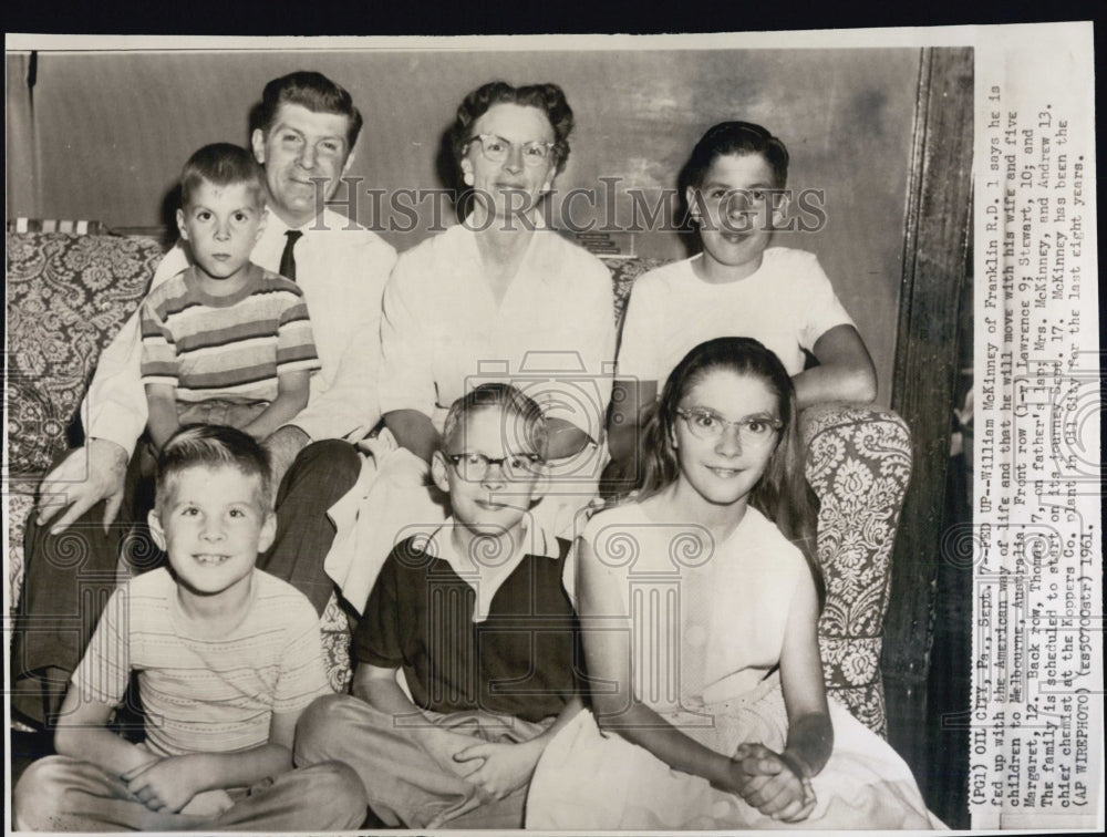 1961 Press Photo William McKinneyto Melborne ,Australia wih Family - RSG93505 - Historic Images